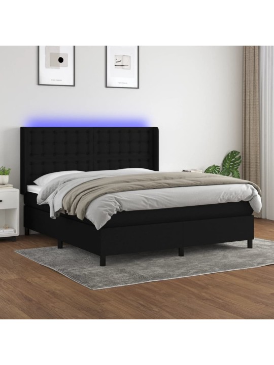 Box spring postel s matrací a LED černá 160x200 cm textil