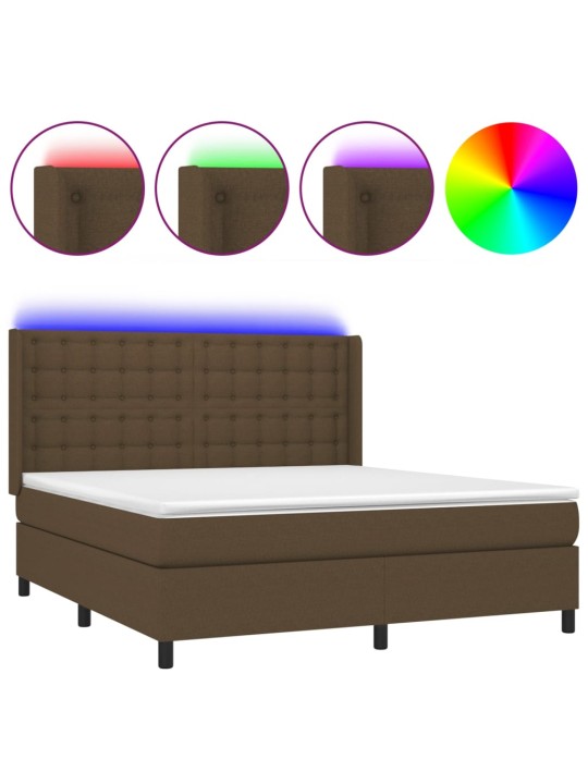 Box spring postel s matrací a led tmavě hnědá 160x200 cm textil