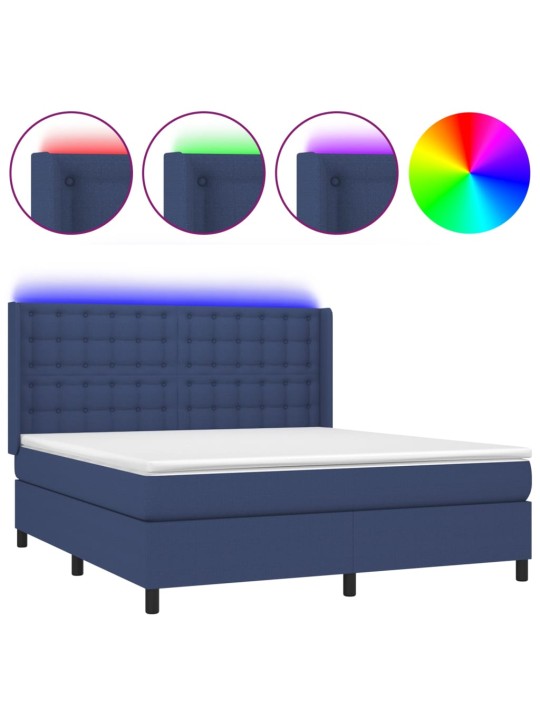 Box spring postel s matrací a led modrá 160x200 cm textil