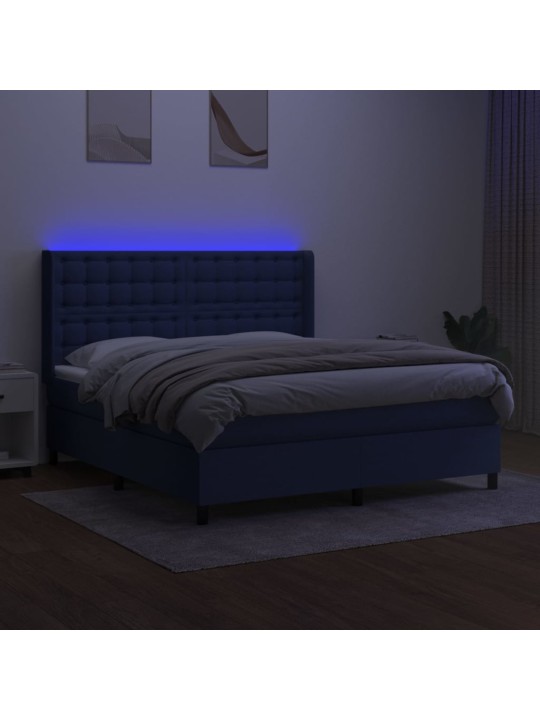 Box spring postel s matrací a led modrá 160x200 cm textil