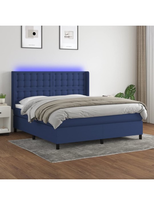 Box spring postel s matrací a led modrá 160x200 cm textil