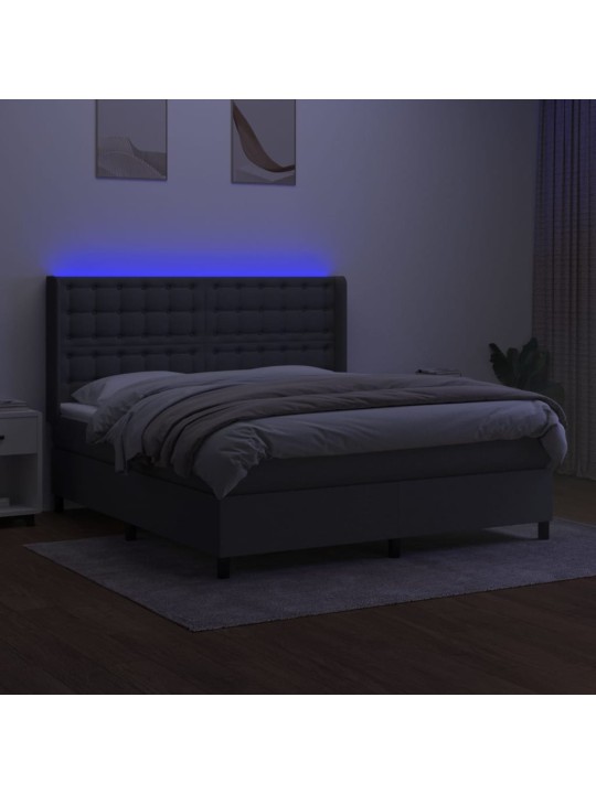 Box spring postel s matrací a LED tmavě šedá 180x200 cm textil