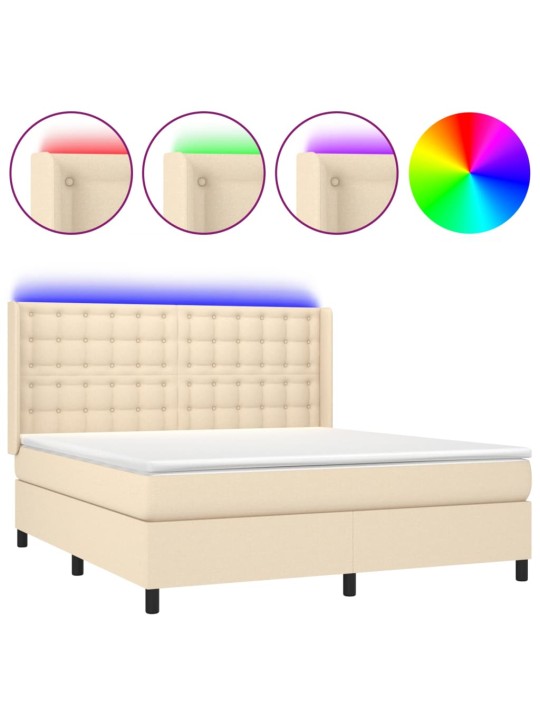 Box spring postel s matrací a LED krémová 180x200 cm textil