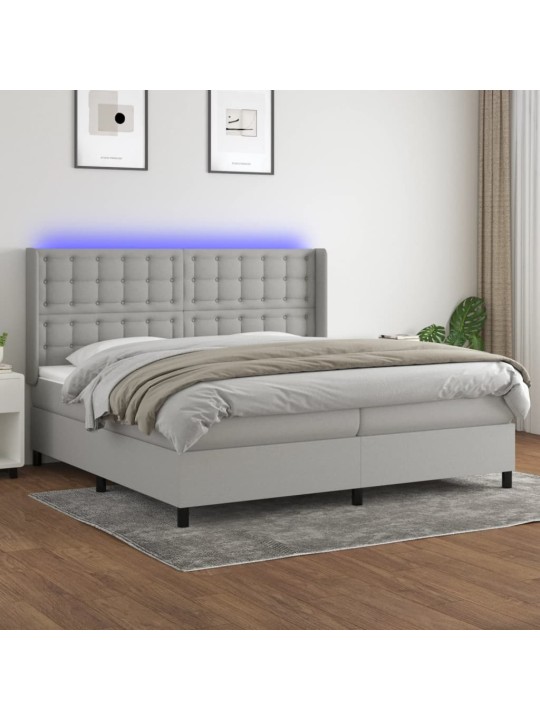 Box spring postel s matrací a LED světle šedá 200x200 cm textil