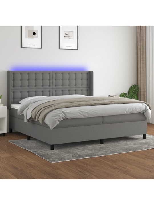 Box spring postel s matrací a LED tmavě šedá 200x200 cm textil
