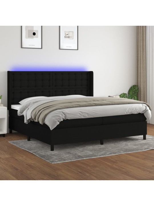 Box spring postel s matrací a LED černá 200x200 cm textil