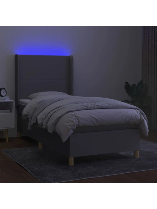 Box spring postel s matrací a LED světle šedá 80x200 cm textil