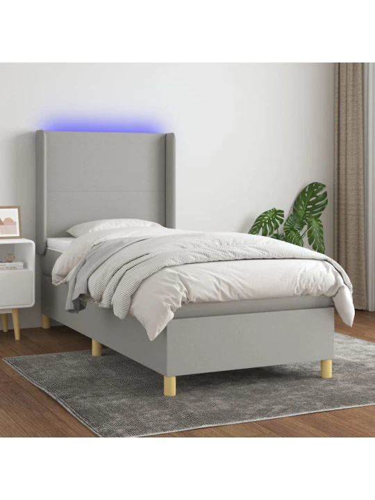 Box spring postel s matrací a LED světle šedá 80x200 cm textil