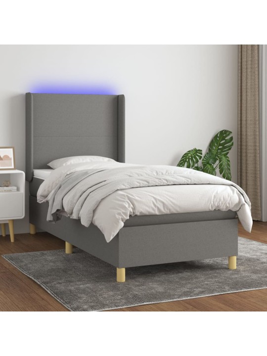 Box spring postel s matrací a LED tmavě šedá 80 x 200 cm textil
