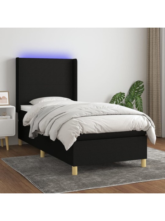 Box spring postel s matrací a LED černá 80 x 200 cm textil