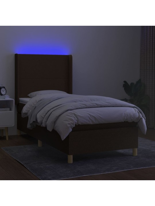 Box spring postel s matrací a LED tmavě hnědá 80x200 cm textil