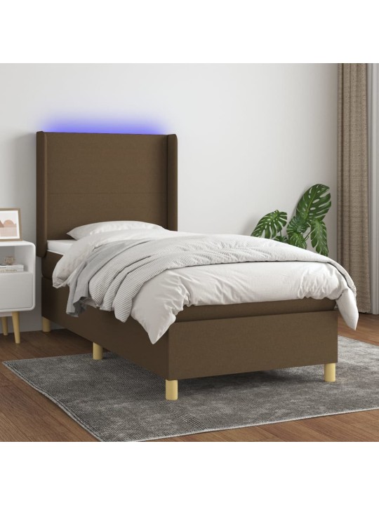 Box spring postel s matrací a LED tmavě hnědá 80x200 cm textil