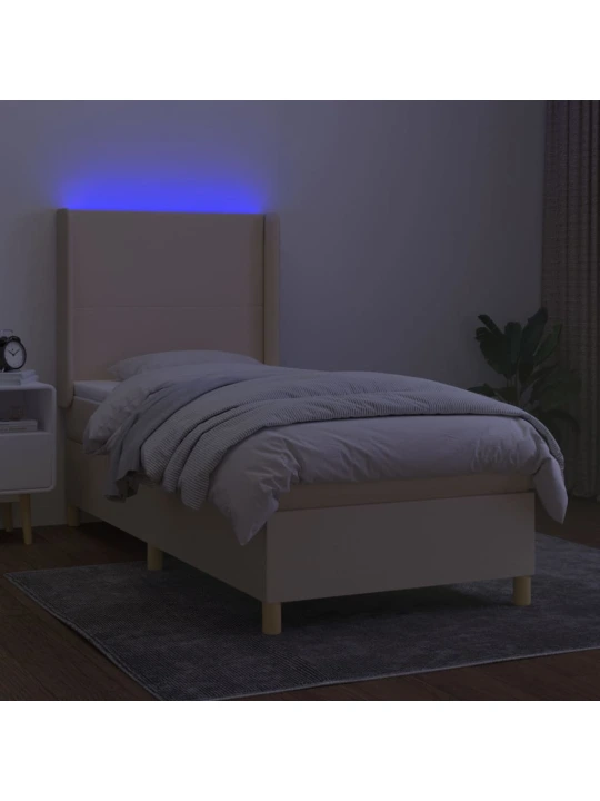Box spring postel s matrací a led krémová 80 x 200 cm textil