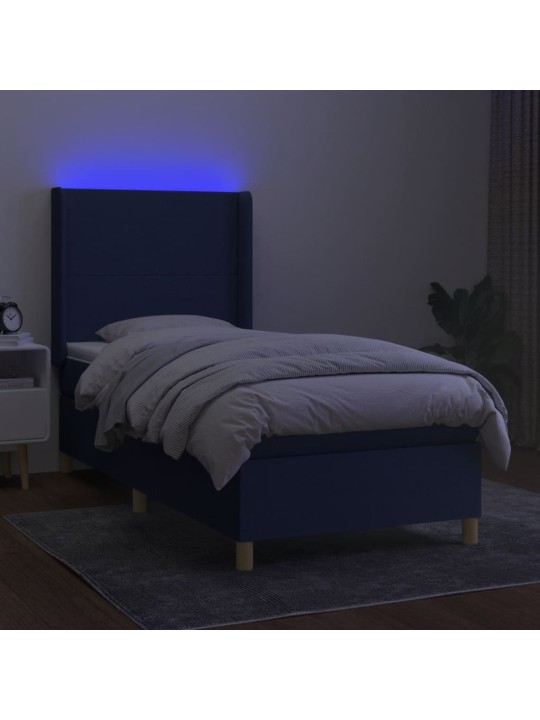 Box spring postel s matrací a led modrá 80 x 200 cm textil