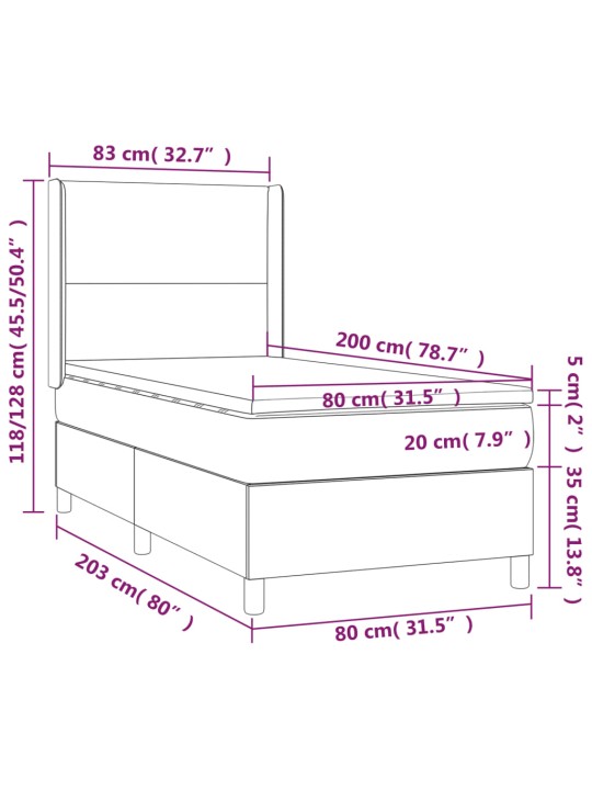 Box spring postel s matrací a led modrá 80 x 200 cm textil