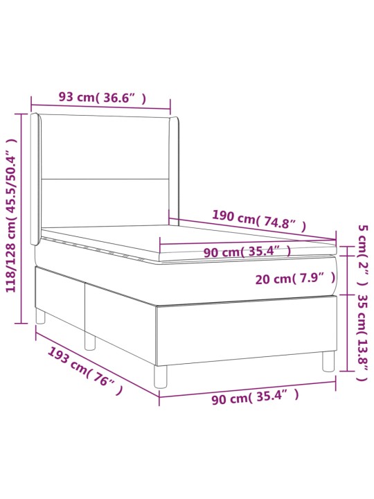 Box spring postel s matrací a LED tmavě šedá 90x190 cm textil