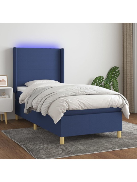 Box spring postel s matrací a LED modrá 90x190 cm textil