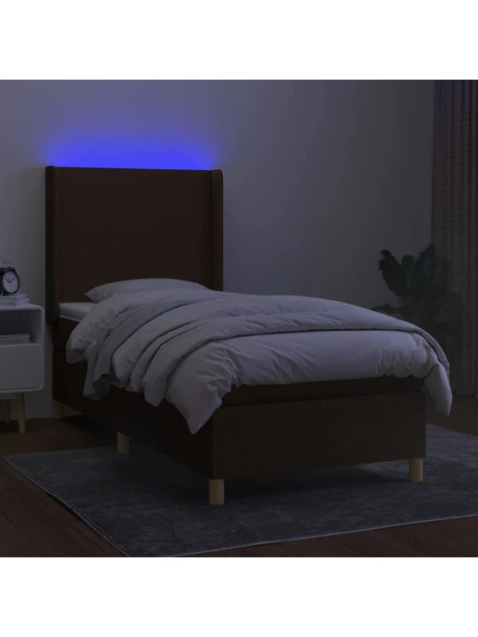 Box spring postel s matrací a led tmavě hnědá 90x200 cm textil