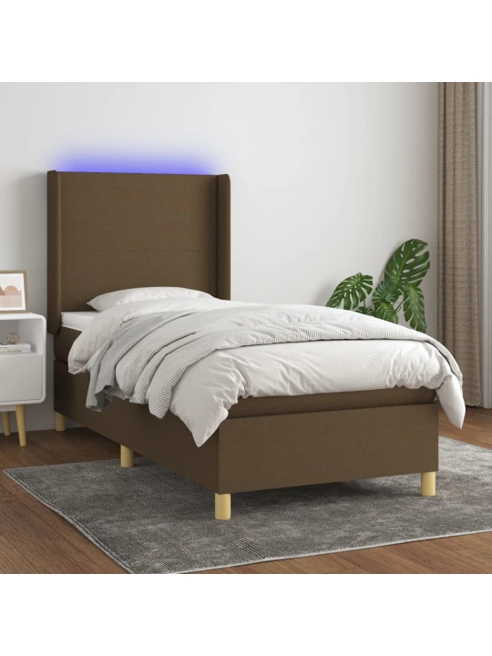 Box spring postel s matrací a led tmavě hnědá 90x200 cm textil