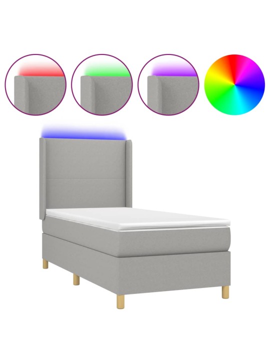 Box spring postel s matrací a LED světle šedá 100x200 cm textil
