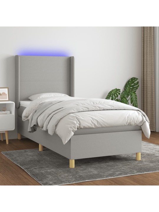 Box spring postel s matrací a LED světle šedá 100x200 cm textil