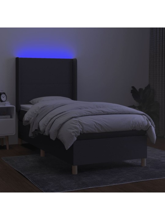 Box spring postel s matrací a LED tmavě šedá 100x200 cm textil