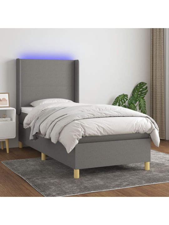 Box spring postel s matrací a LED tmavě šedá 100x200 cm textil