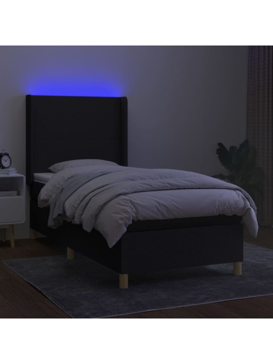 Box spring postel s matrací a LED černá 100x200 cm textil