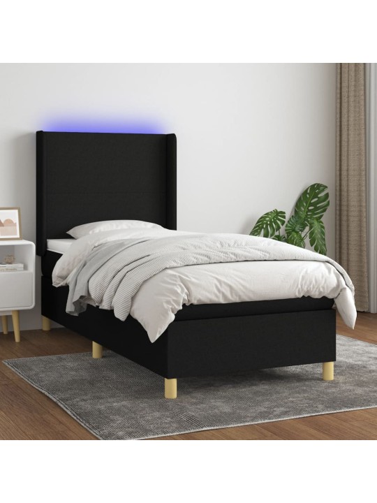 Box spring postel s matrací a LED černá 100x200 cm textil