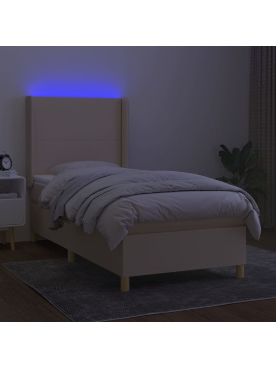 Box spring postel s matrací a led krémová 100x200 cm textil