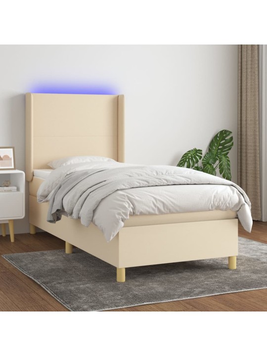 Box spring postel s matrací a led krémová 100x200 cm textil