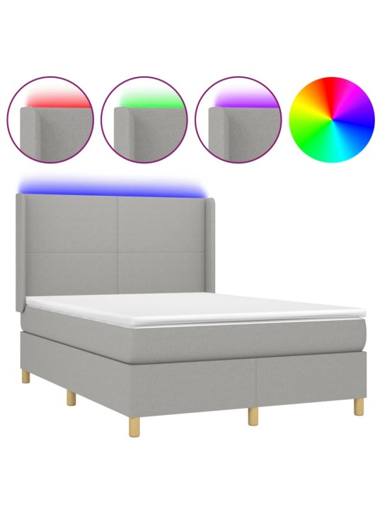Box spring postel s matrací a LED světle šedá 140x190 cm textil