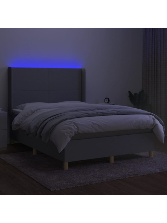 Box spring postel s matrací a LED světle šedá 140x190 cm textil