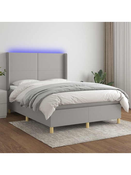 Box spring postel s matrací a LED světle šedá 140x190 cm textil