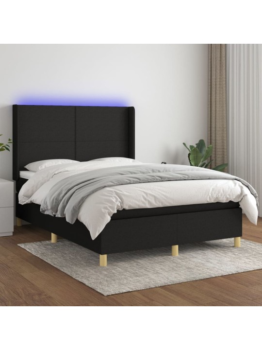 Box spring postel s matrací a LED černá 140x190 cm textil
