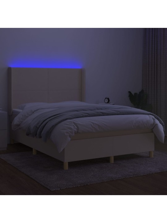 Box spring postel s matrací a led krémová 140x190 cm textil