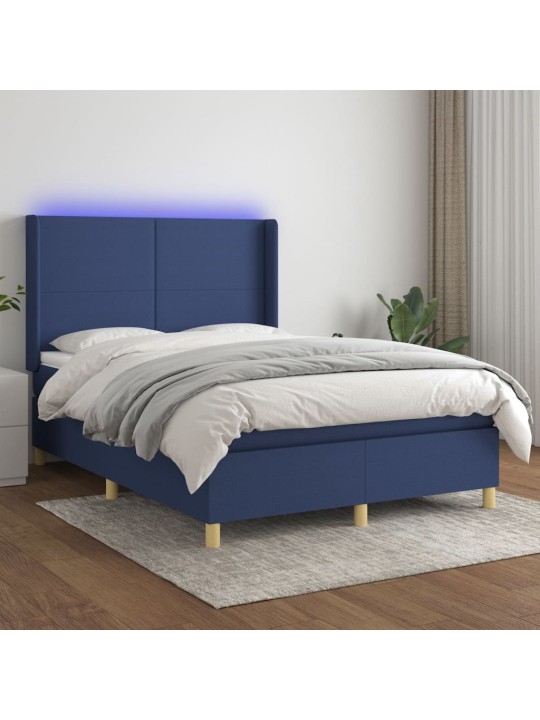 Box spring postel s matrací a led modrá 140x190 cm textil