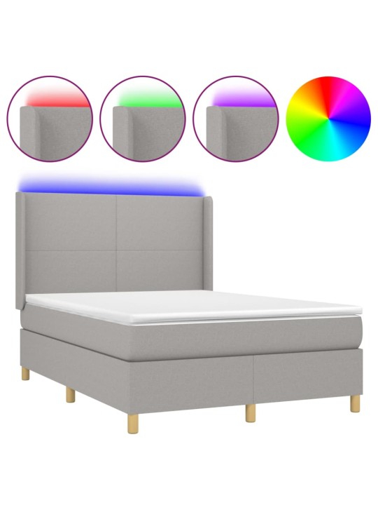 Box spring postel s matrací a LED světle šedá 140x200 cm textil