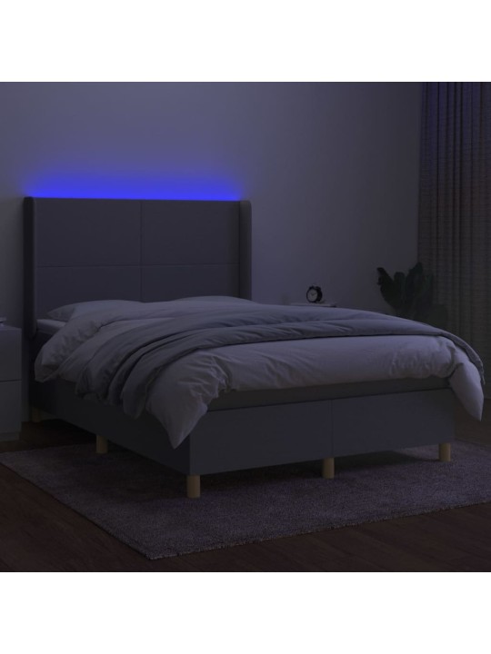 Box spring postel s matrací a LED světle šedá 140x200 cm textil
