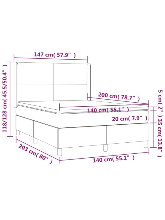 Box spring postel s matrací a LED černá 140x200 cm textil
