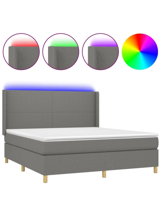 Box spring postel s matrací a LED tmavě šedá 160x200 cm textil