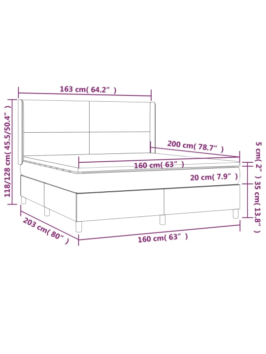 Box spring postel s matrací a LED tmavě šedá 160x200 cm textil