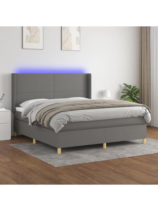 Box spring postel s matrací a LED tmavě šedá 160x200 cm textil
