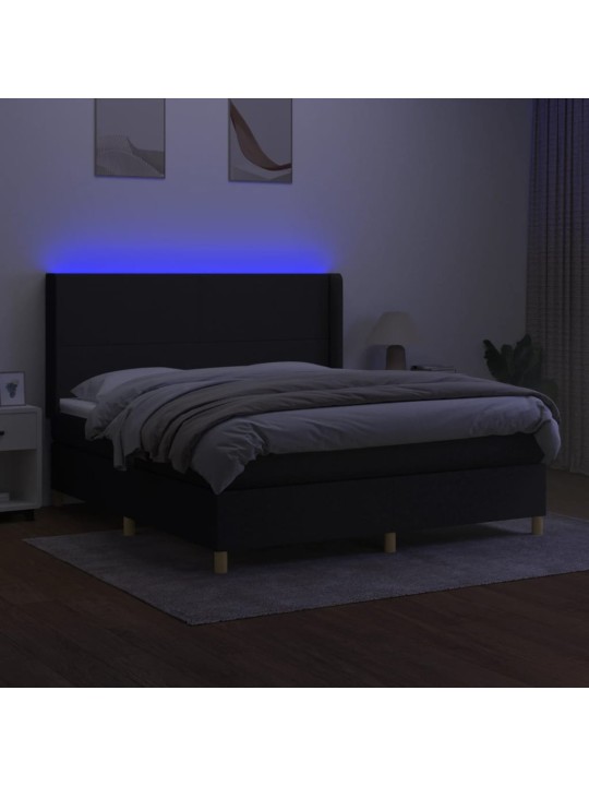 Box spring postel s matrací a LED černá 160x200 cm textil