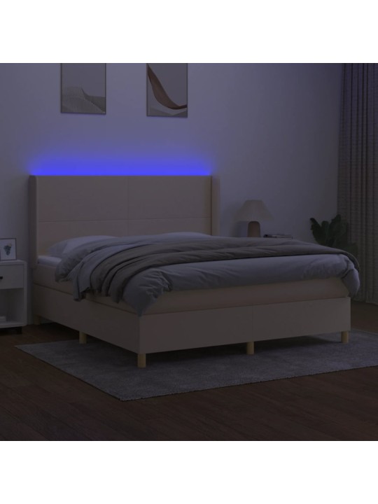 Box spring postel s matrací a led krémová 160x200 cm textil