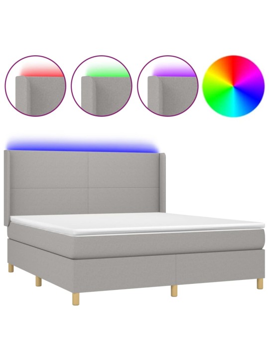 Box spring postel s matrací a LED světle šedá 180x200 cm textil