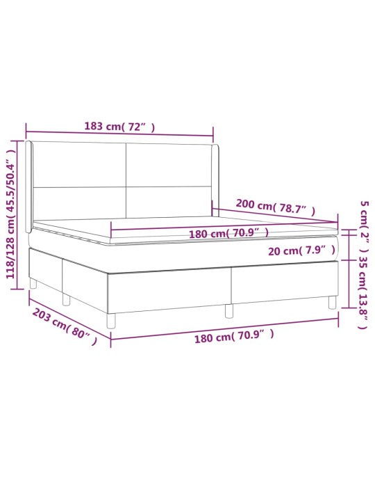 Box spring postel s matrací a led krémová 180x200 cm textil