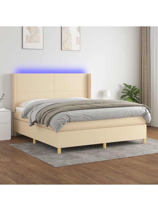 Box spring postel s matrací a led krémová 180x200 cm textil