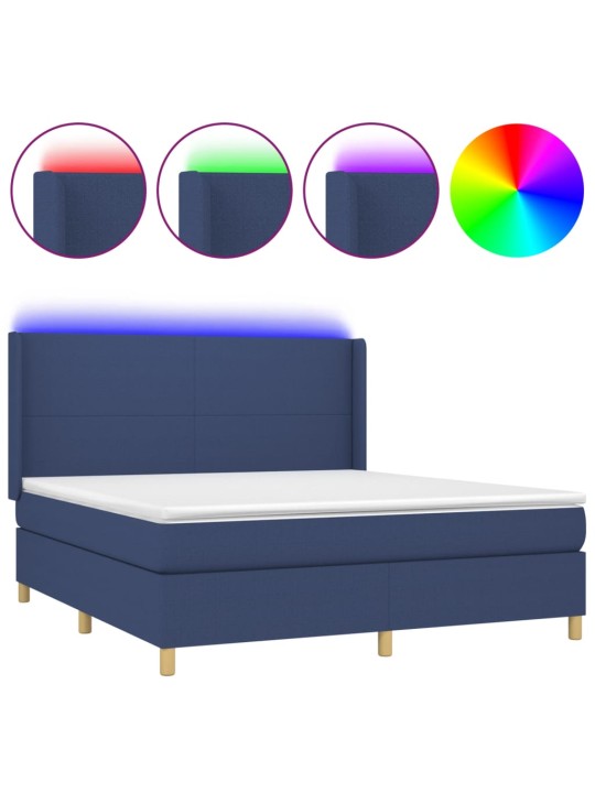 Box spring postel s matrací a LED modrá 180x200 cm textil