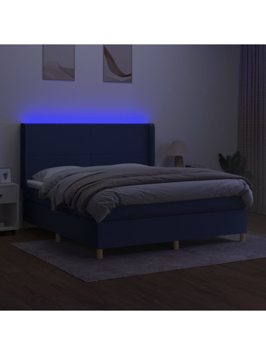 Box spring postel s matrací a LED modrá 180x200 cm textil